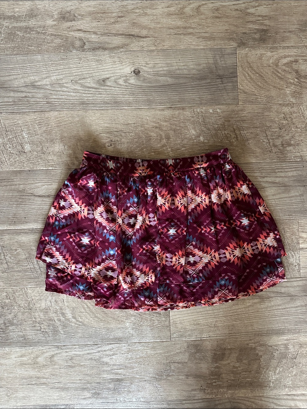 Woven Aztec Print Mini Skirt - Burgundy